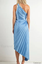 Catalina One Shoulder Charming Pleated Satin Dress