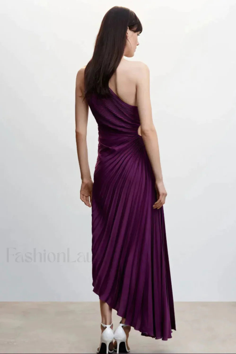 Catalina One Shoulder Charming Pleated Satin Dress