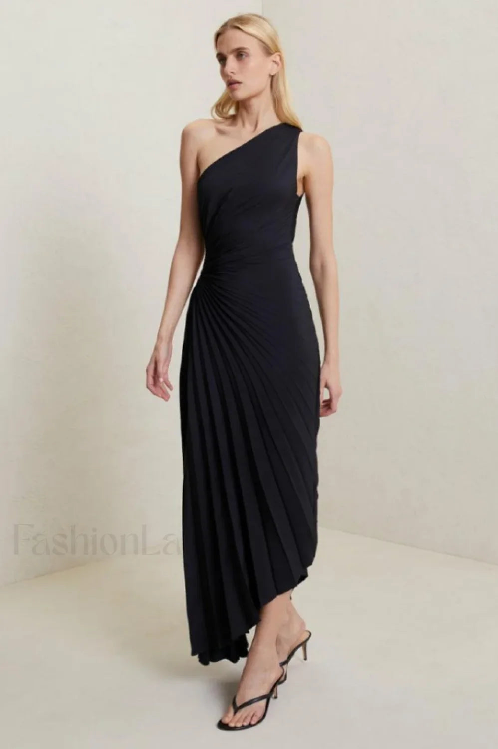 Catalina One Shoulder Charming Pleated Satin Dress