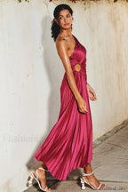 Catalina One Shoulder Charming Pleated Satin Dress