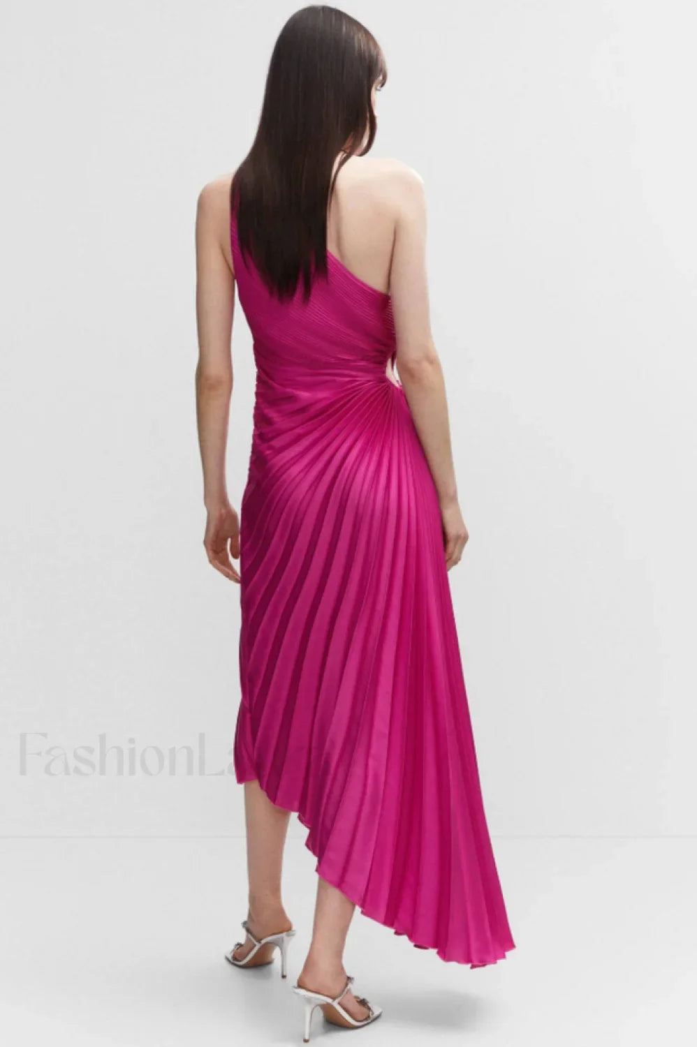 Catalina One Shoulder Charming Pleated Satin Dress