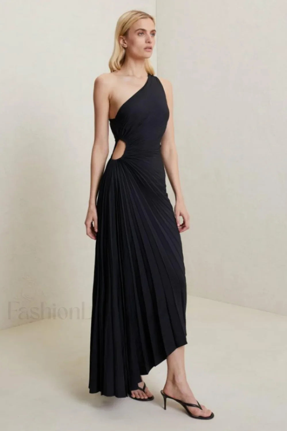 Catalina One Shoulder Charming Pleated Satin Dress