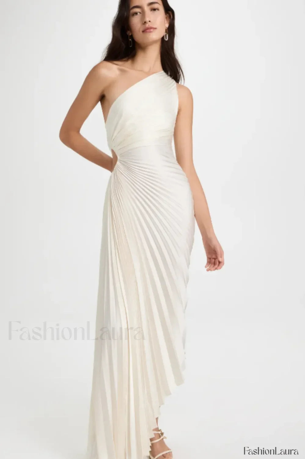 Catalina One Shoulder Charming Pleated Satin Dress XS / Ivory