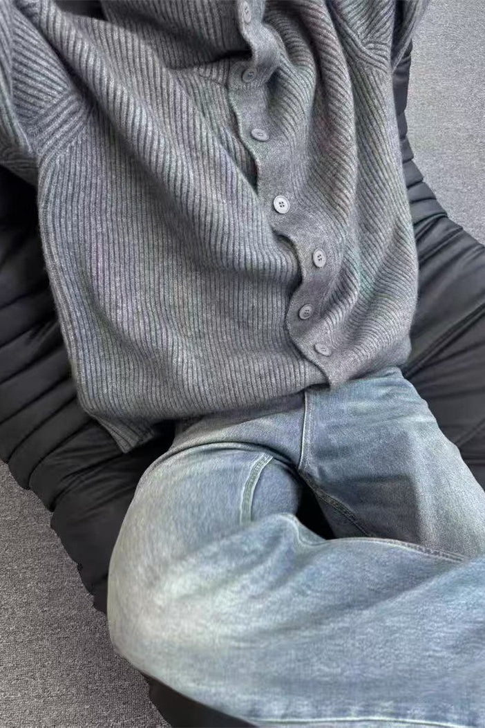 Oversized Turtleneck Cardigan Grey / One Size