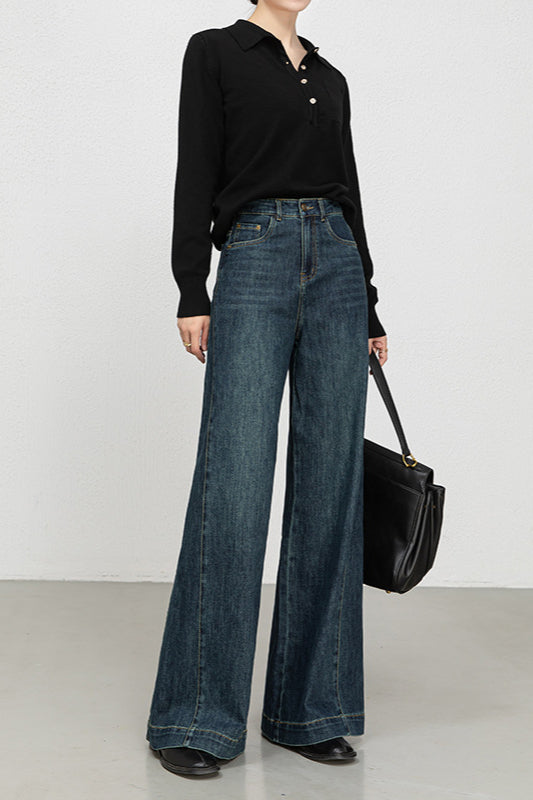 High Waist Loose Wide Leg Jeans Blue / S