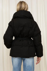 Oversized Solid Color Belted Puffer Jacket S / Black