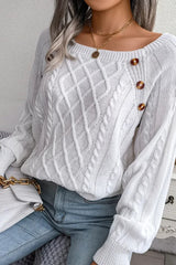 Button Detail Casual Pullover Sweater