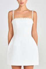 Beaded Solid Color Bodycon Cocktail Dress S / White