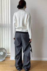 Cropped Ribbed Turtleneck Knit Sweater