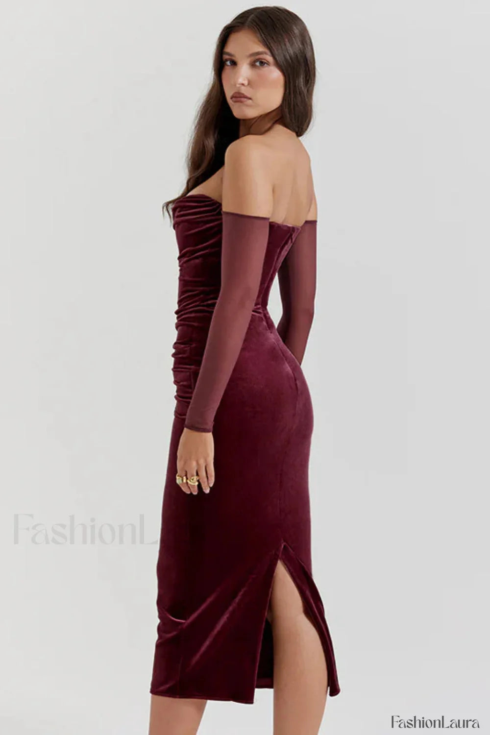 Celebrity Temperament Sexy Suede Shrinkle Shoulder Maxi Dress
