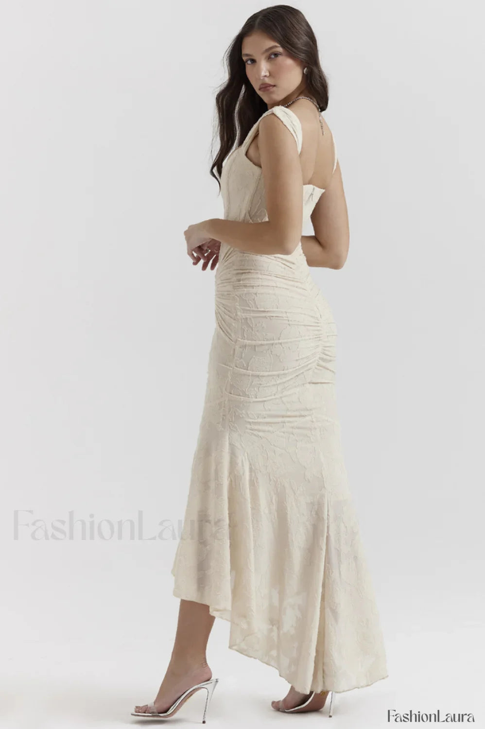 Cesca Retro Cream Charming White Floral Maxi Dress