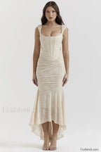 Cesca Retro Cream Charming White Floral Maxi Dress