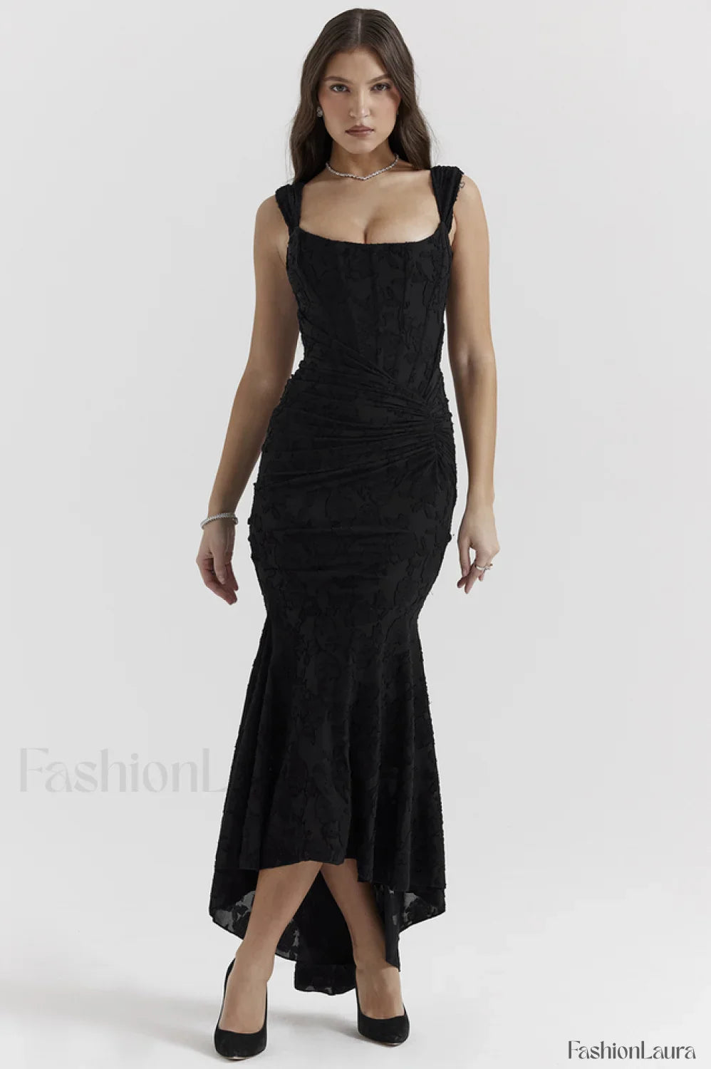 Cesca Retro Cream Charming White Floral Maxi Dress XS / Black