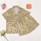 JuliaFashion-Casual Satin Silk Solid Color Pajamas Set