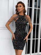 Chain Detail Stylish Sequin Bodycon Dress