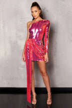 Chala One Shoulder Charming Sequin Mini Dress