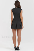 Charcoal Gray Stylish Pleated Belted Dress