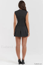 Charcoal Gray Stylish Pleated Belted Dress