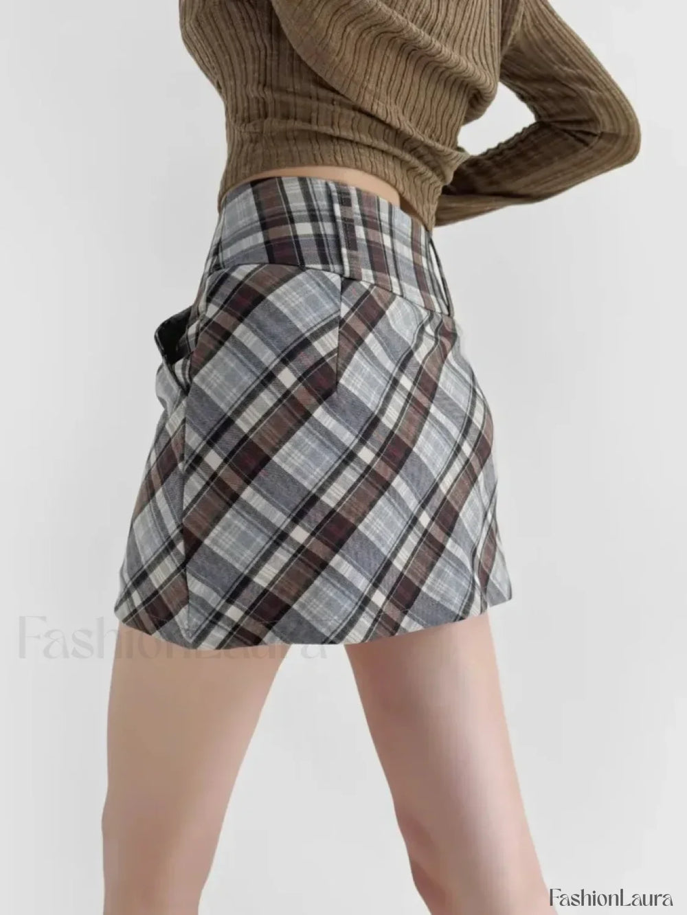 Checkered High Waist Versatile Skirt