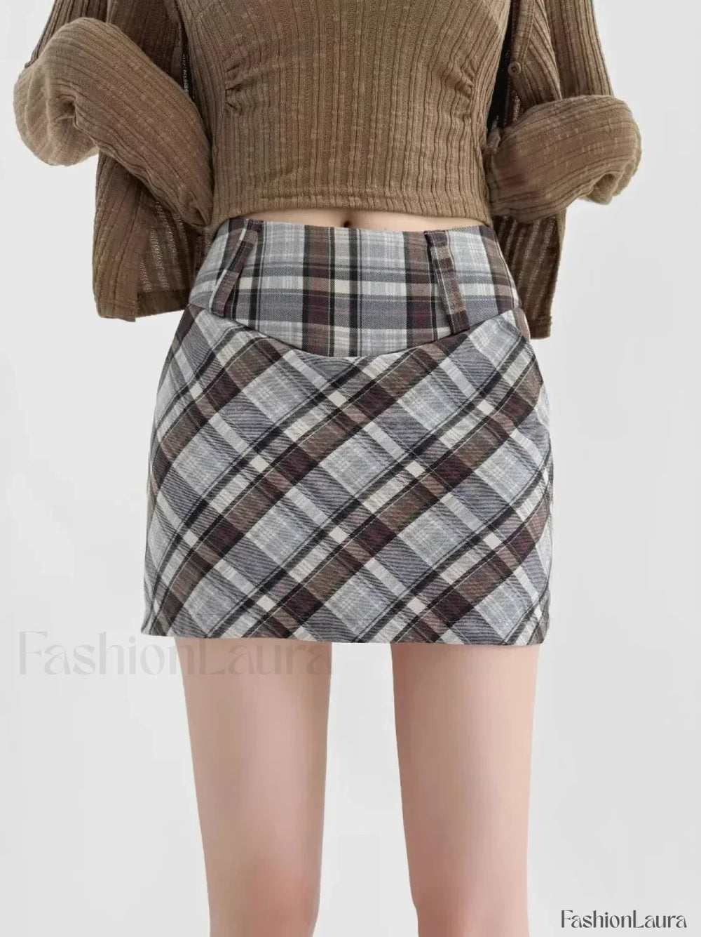 Checkered High Waist Versatile Skirt