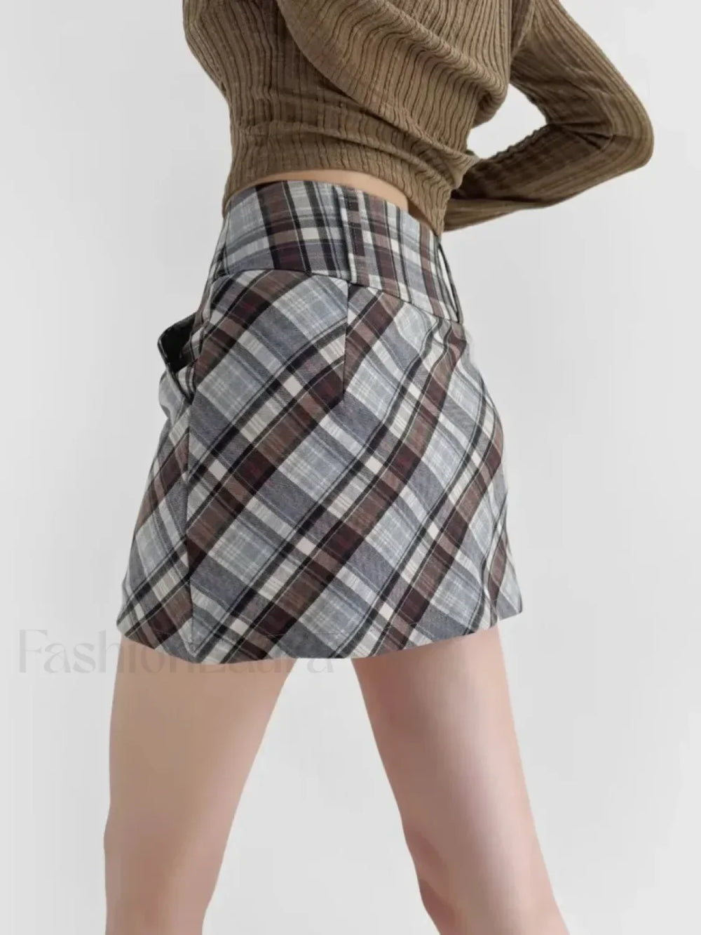 Checkered High Waist Versatile Skirt