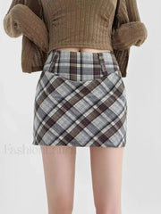 Checkered High Waist Versatile Skirt