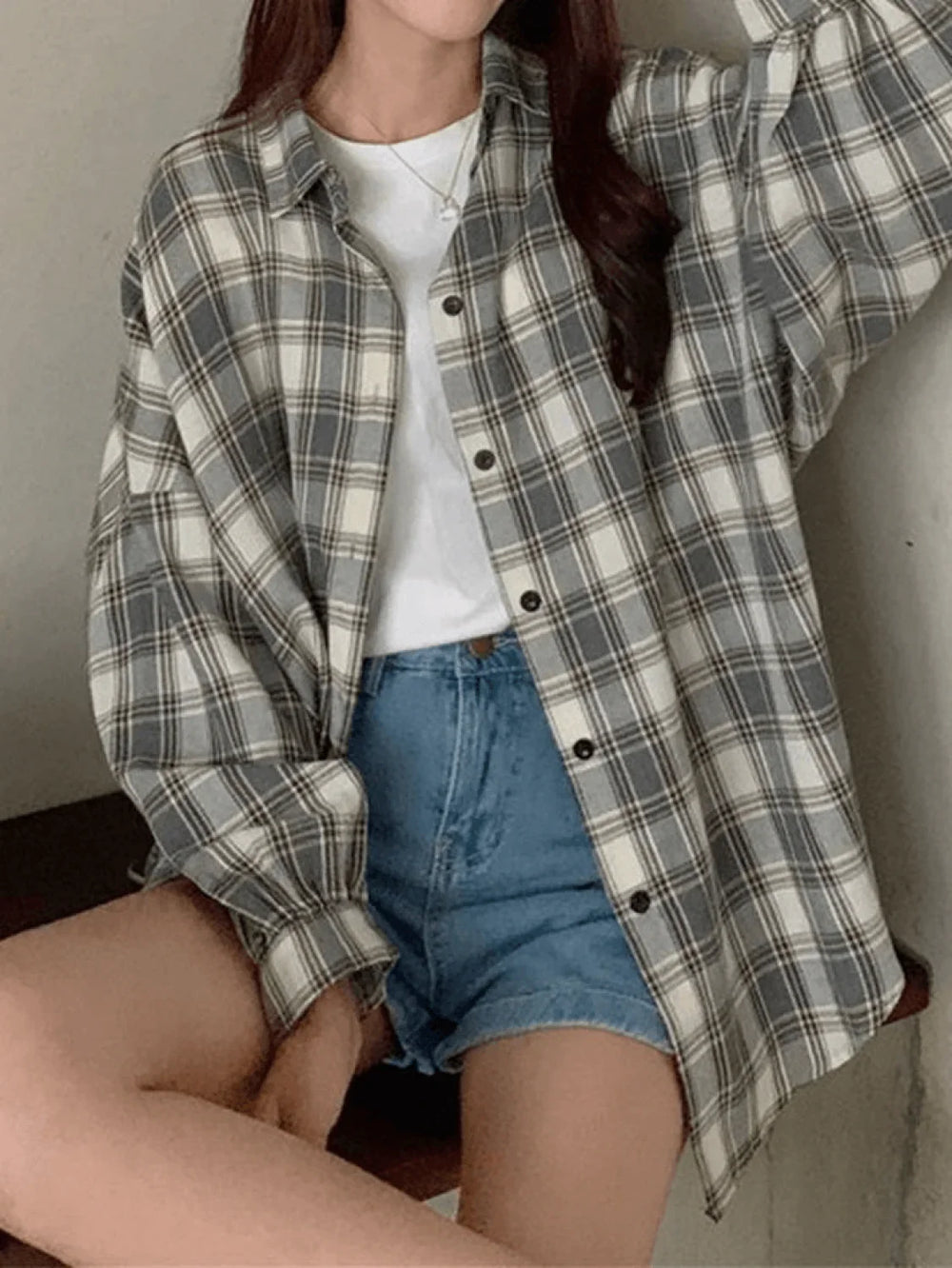 Checkered Long Sleeve Blouse Shirts