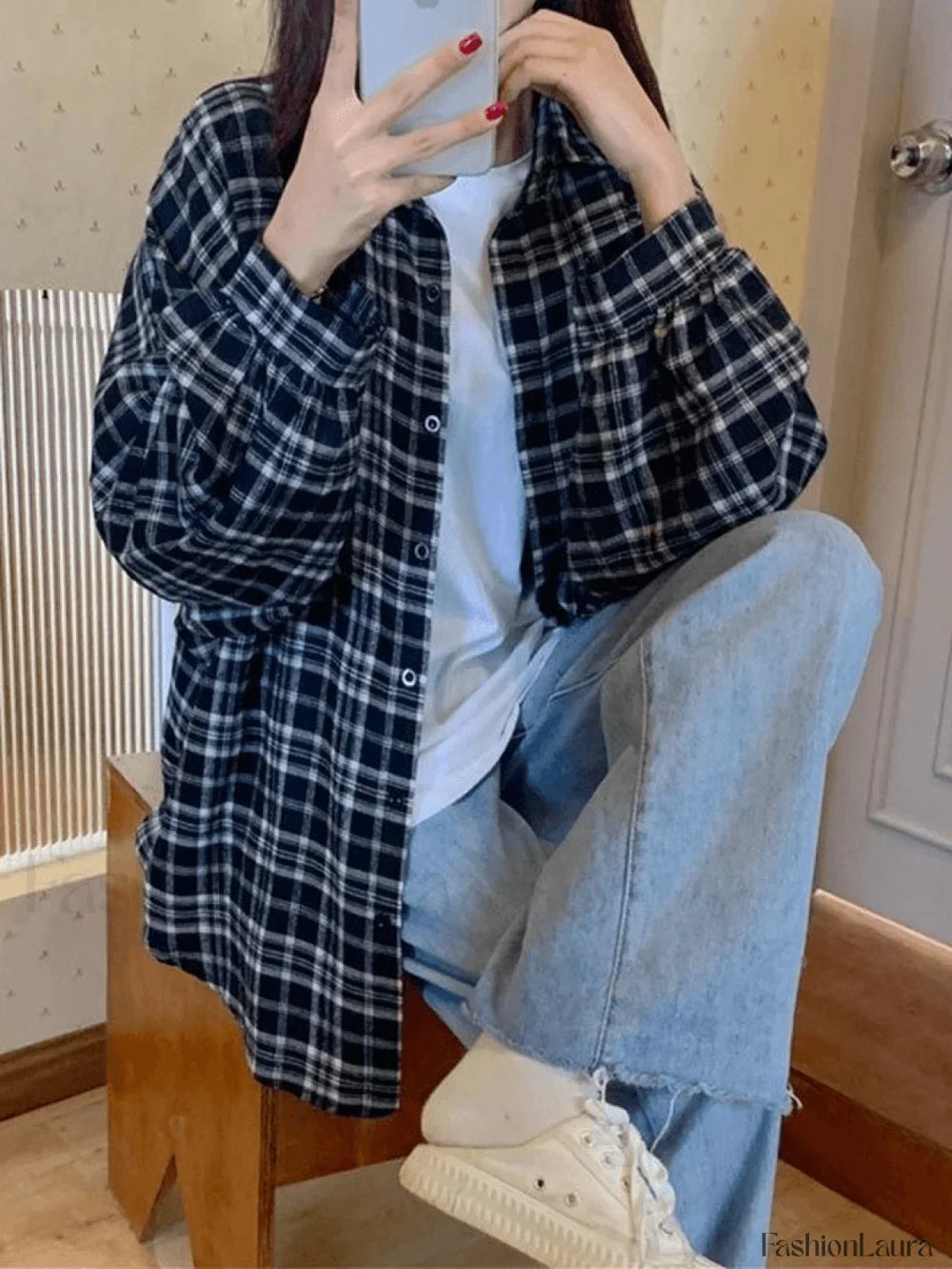 Checkered Long Sleeve Blouse Shirts