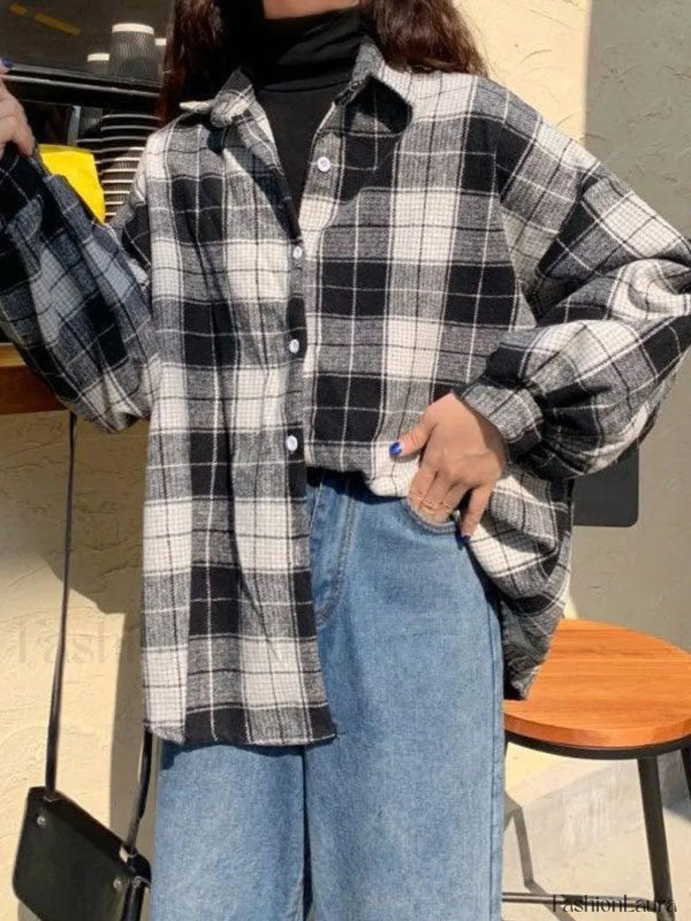 Checkered Print Button Blouse Shirts