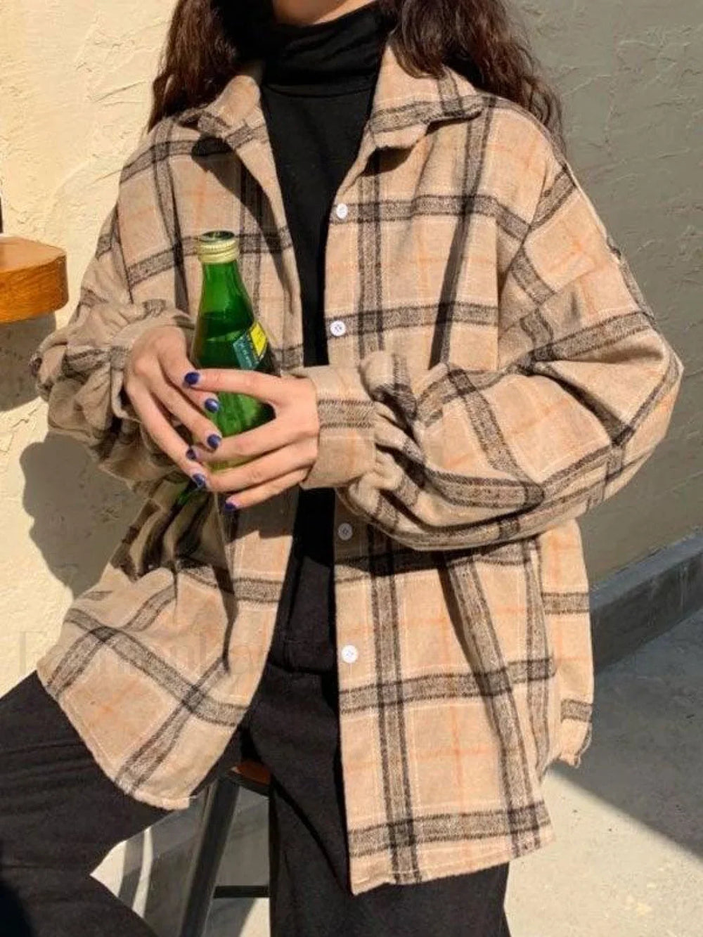 Checkered Print Button Blouse Shirts