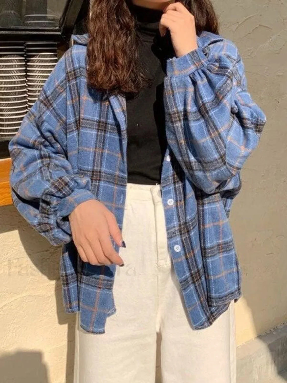 Checkered Print Button Blouse Shirts