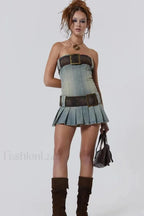 Chelsea Denim Stylish Kilt Mini Dress