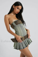 Chelsea Denim Stylish Kilt Mini Dress