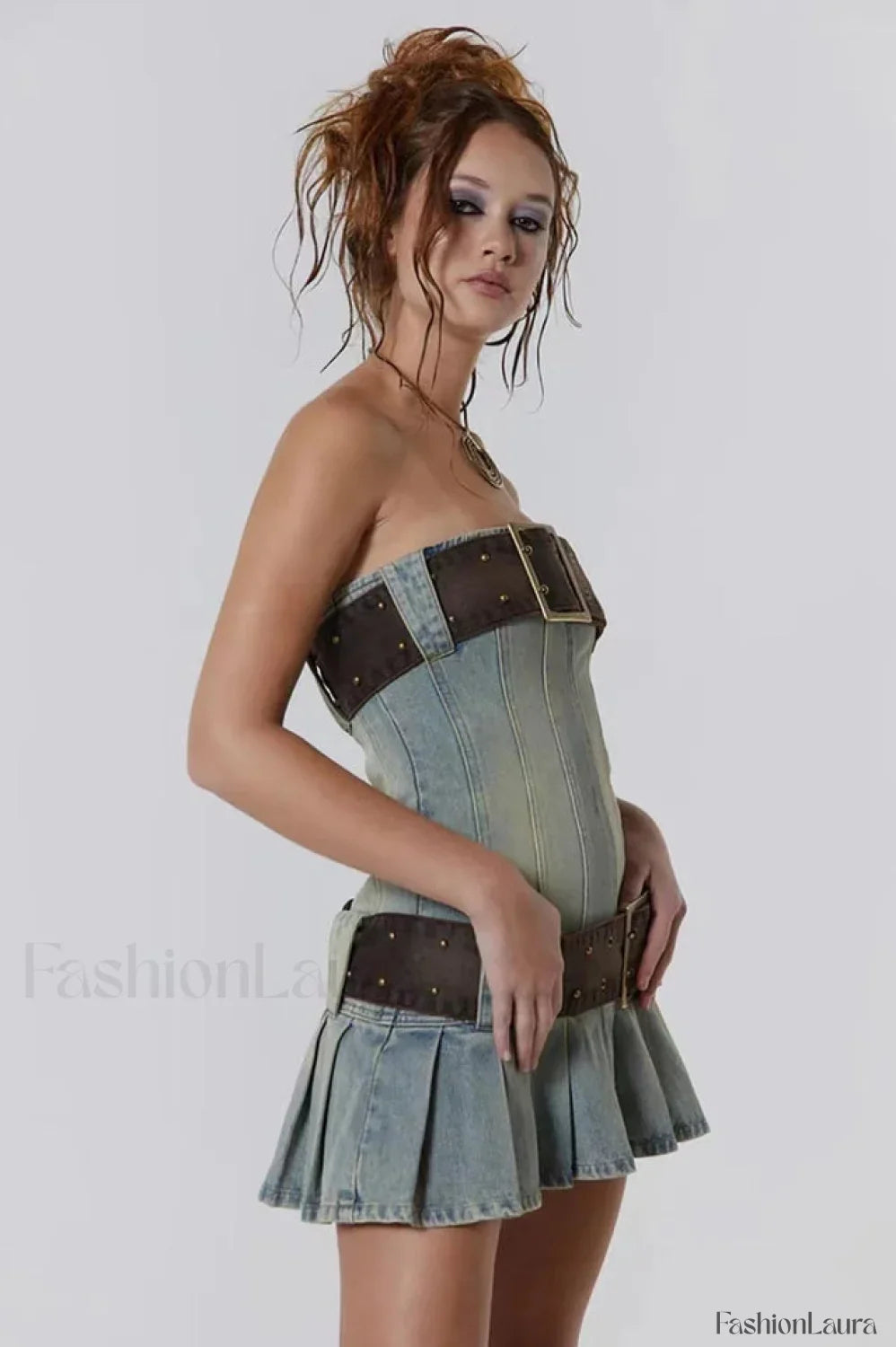 Chelsea Denim Stylish Kilt Mini Dress