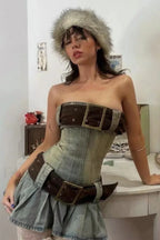 Chelsea Denim Stylish Kilt Mini Dress