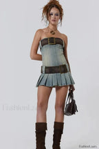 Chelsea Denim Stylish Kilt Mini Dress