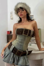 Chelsea Denim Stylish Kilt Mini Dress