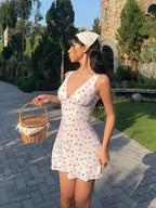 Cherry Print Draped Mini Dress