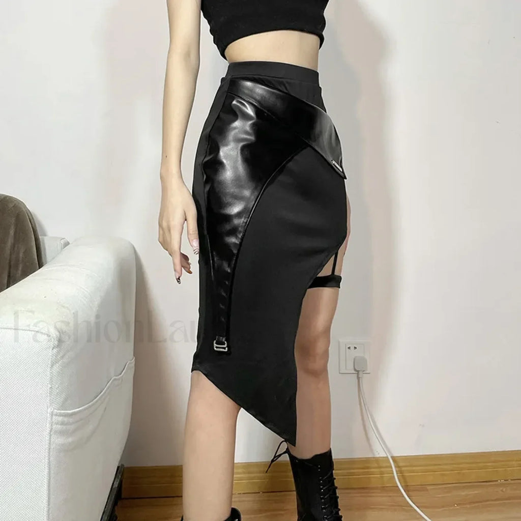 Chic Black Elastic Slit Waist Women’s Casual Skirt