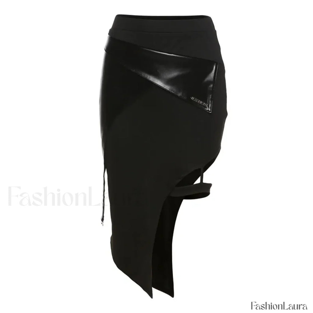 Chic Black Elastic Slit Waist Women’s Casual Skirt BLACK / S