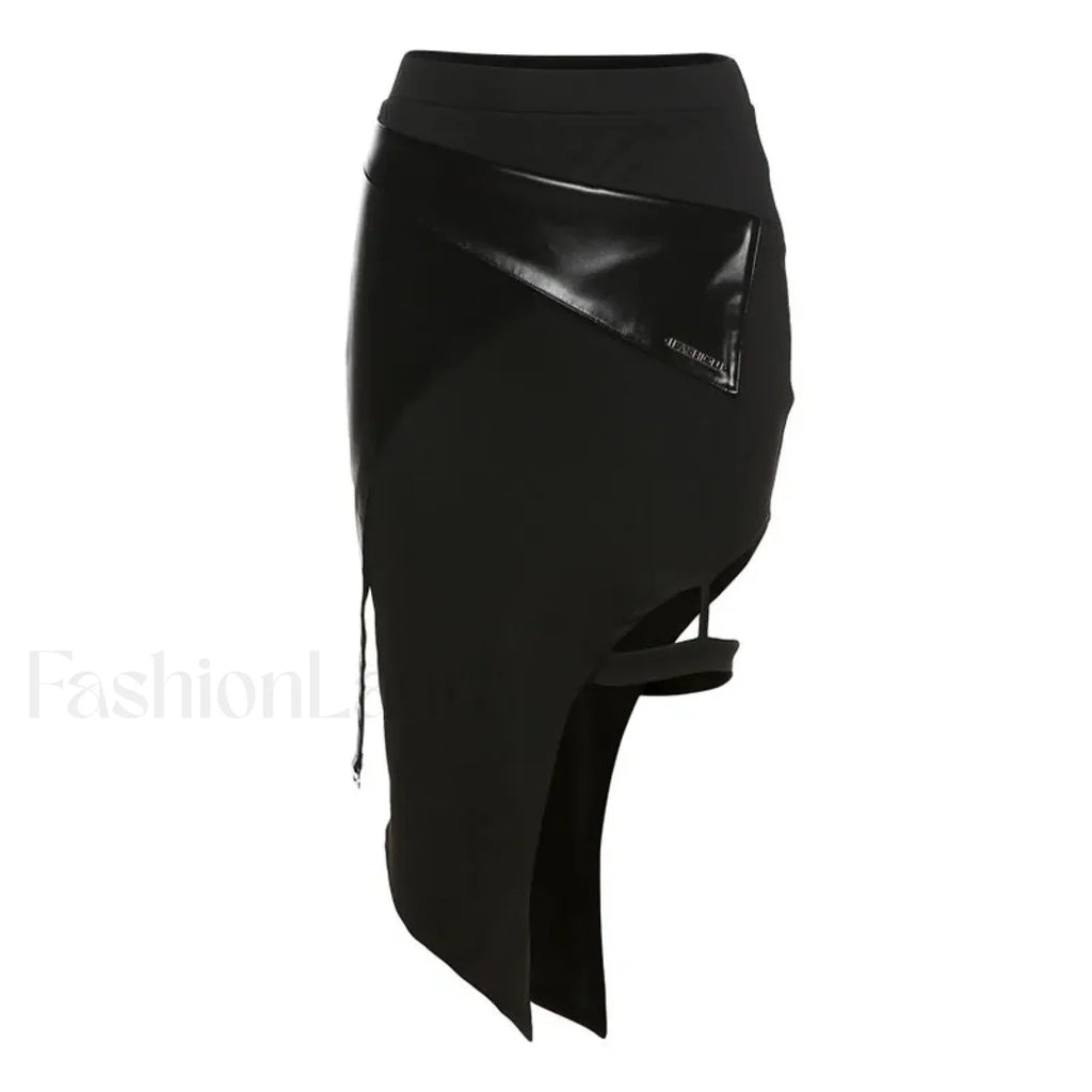 Chic Black Elastic Slit Waist Women’s Casual Skirt BLACK / S