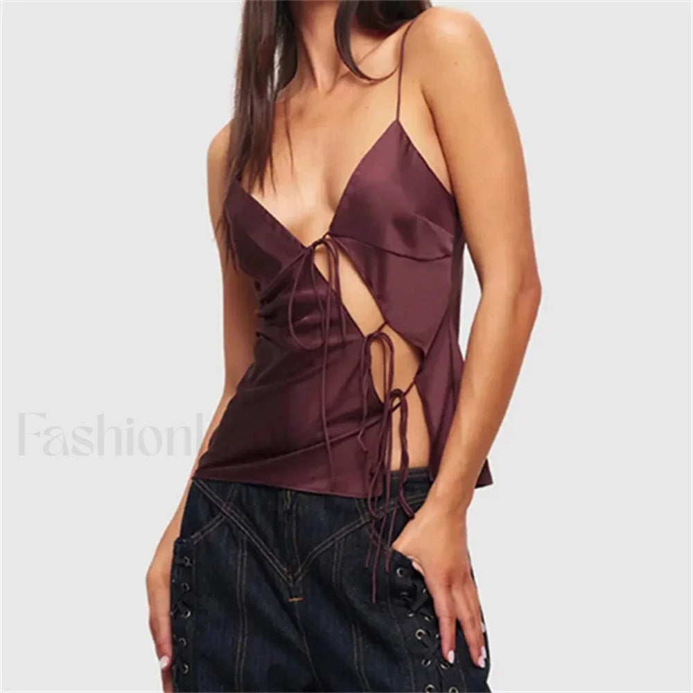 Chic Hollow Party Crop Top Dark Brown / S