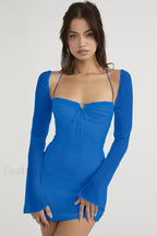 Chiffon Halter Stylish Mini Dress S / Blue
