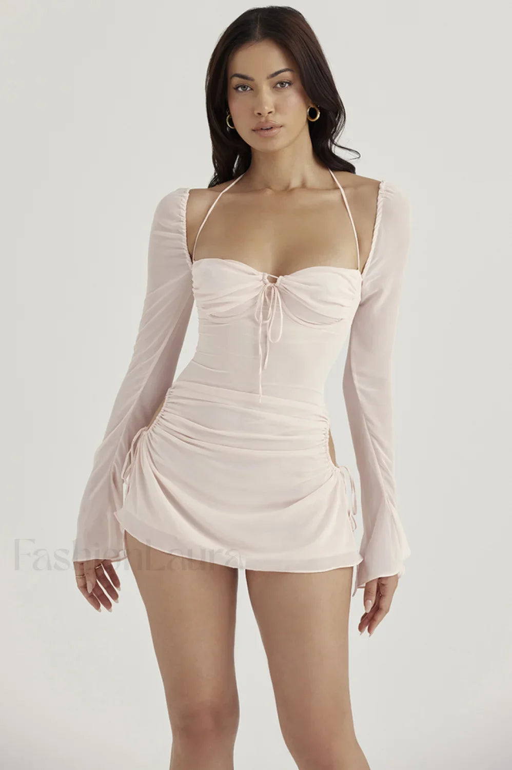 Chiffon Halter Stylish Mini Dress S / Blush