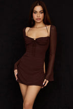 Chiffon Halter Stylish Mini Dress S / Brown