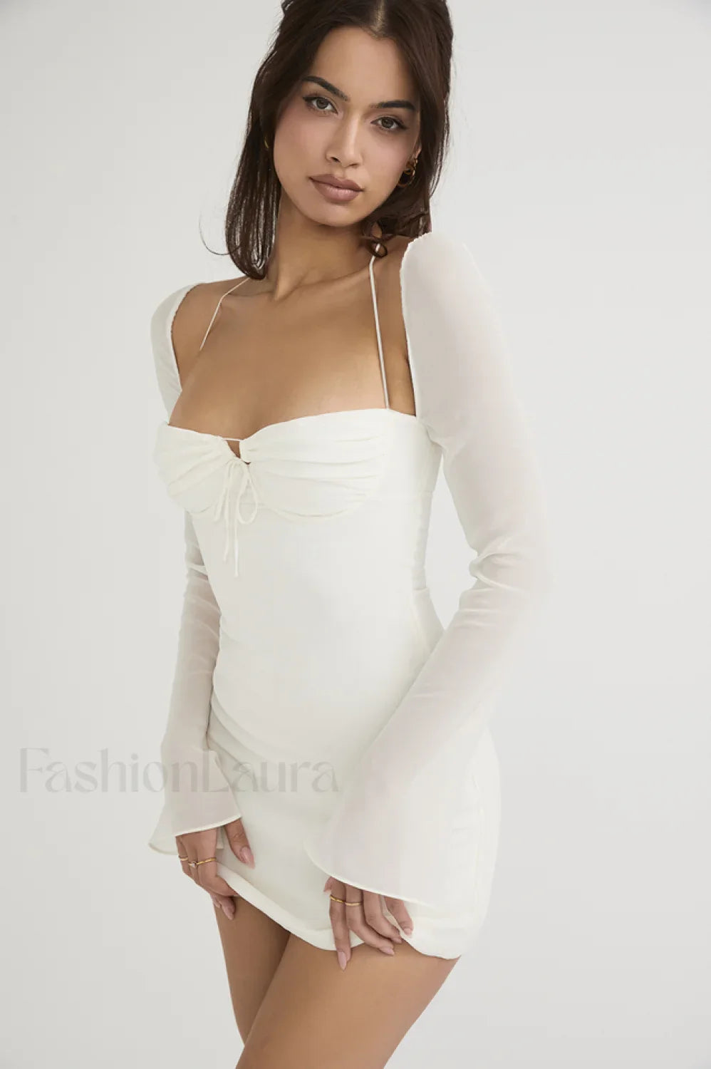 Chiffon Halter Stylish Mini Dress S / Ivory
