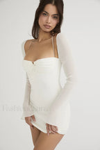 Chiffon Halter Stylish Mini Dress S / Ivory