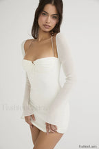 Chiffon Halter Stylish Mini Dress S / Ivory