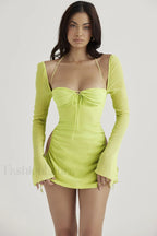 Chiffon Halter Stylish Mini Dress S / Neon Green