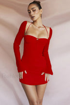 Chiffon Halter Stylish Mini Dress S / Red